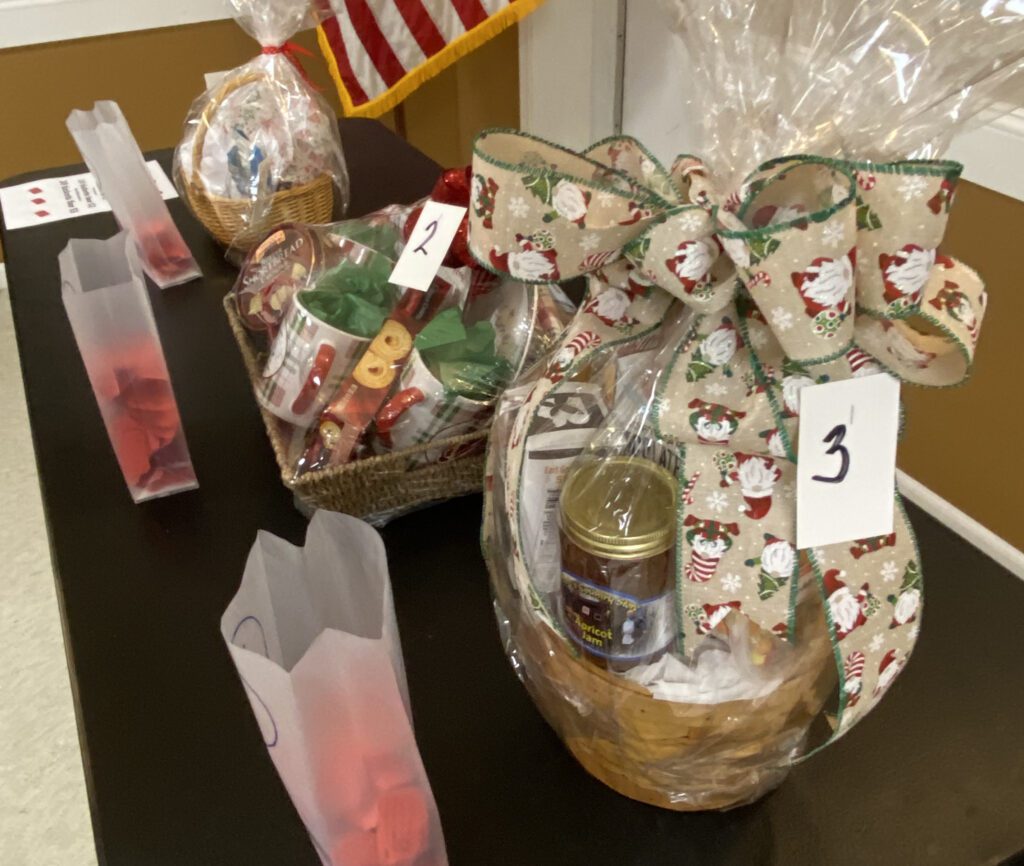 Raffle baskets on display